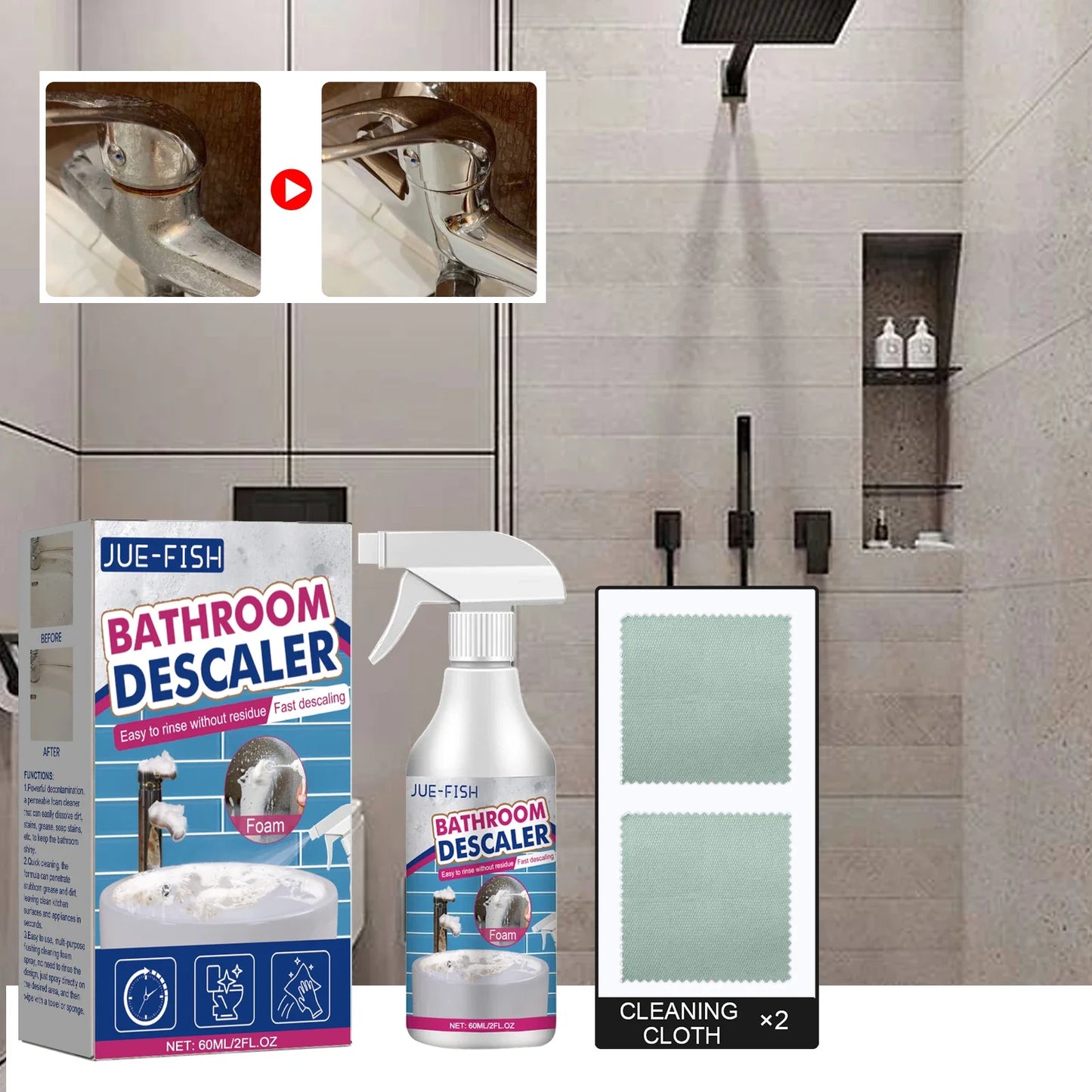 Jue-Fish Bathroom Scale Remover Deep Clean Spray 60ml