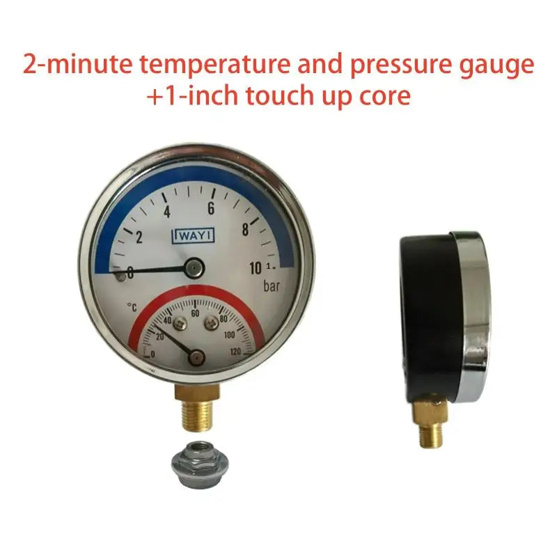 2-in-1 Temperature & Pressure Gauge | 10 Bar 0–120°C Metal