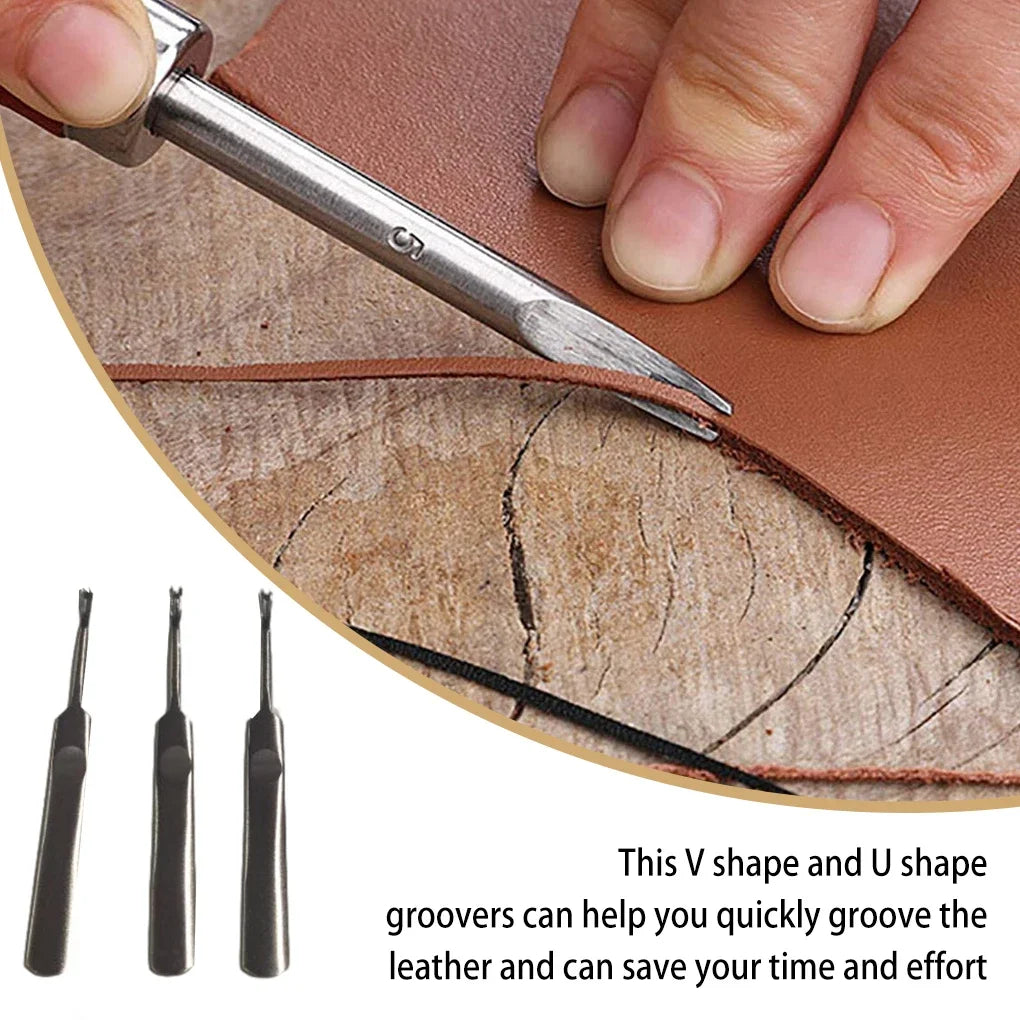 3-Piece Leather Groover Set – U &amp; V Shape DIY Leathercraft Tools