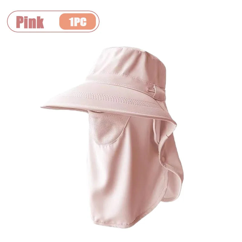 Women's Wide Brim Sun Hat – UV Face Cover & Neck Flap