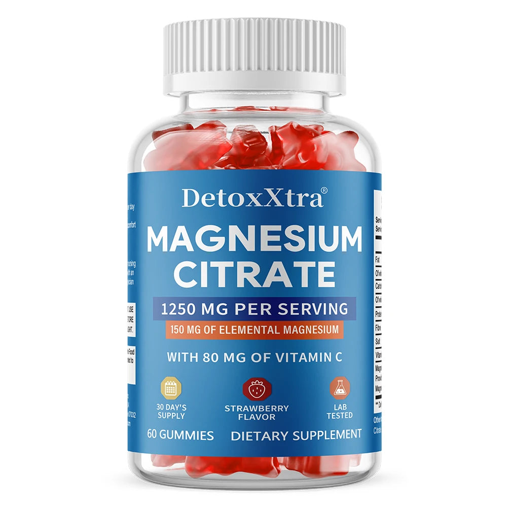 Magnesium Citrate Gummies, Relieve Stress Calm Nerves Improve Sleep, Support Muscle Bone Heart Health & Digestive Comfort Peaceful Pleasures Health and Wellness 60 count-1 bottle