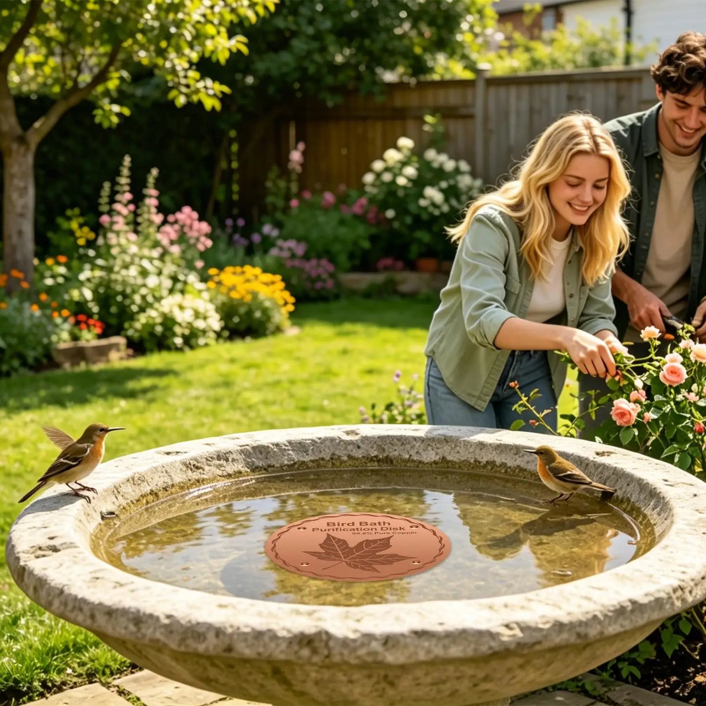 Copper Bird Bath Cleaning Disk | 3-Point Support, All-Season