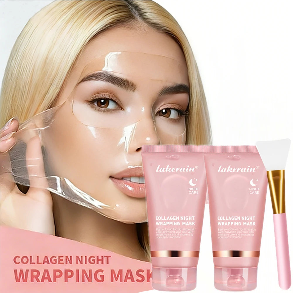 Korean Skin Care Deep Collagen Mask Peel Off Mask Face Anti Wrinkle Lifting Bio Masks Night Wrapping Woman Overnight Skin Peaceful Pleasures Health and Wellness 2pcs and brush