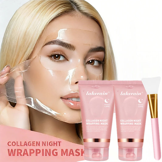 Korean Skin Care Deep Collagen Mask Peel Off Mask Face Anti Wrinkle Lifting Bio Masks Night Wrapping Woman Overnight Skin Peaceful Pleasures Health and Wellness 2pcs and brush