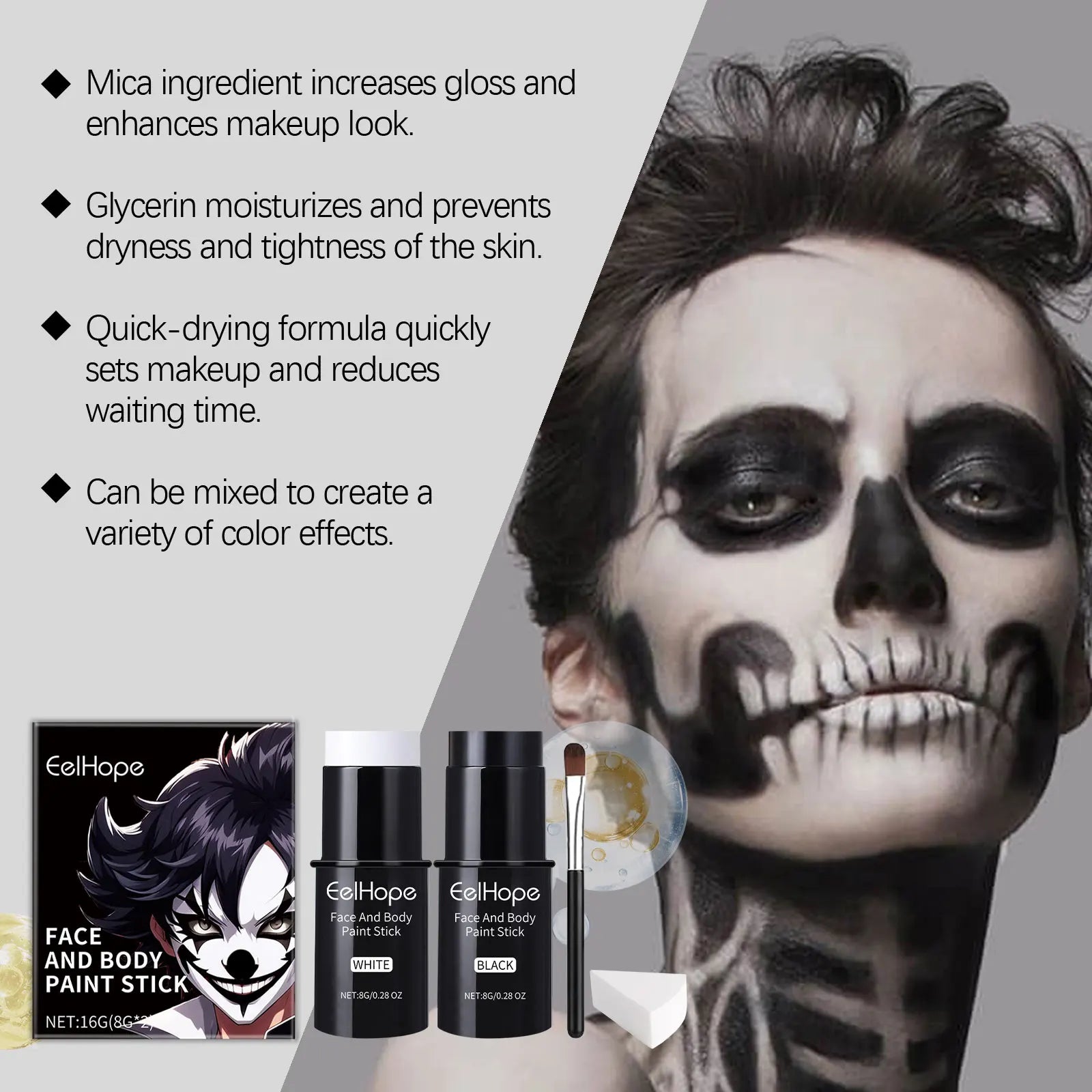 Halloween Face & Body Paint Kit – Black White Clown Makeup Set Peaceful Pleasures Health and Wellness