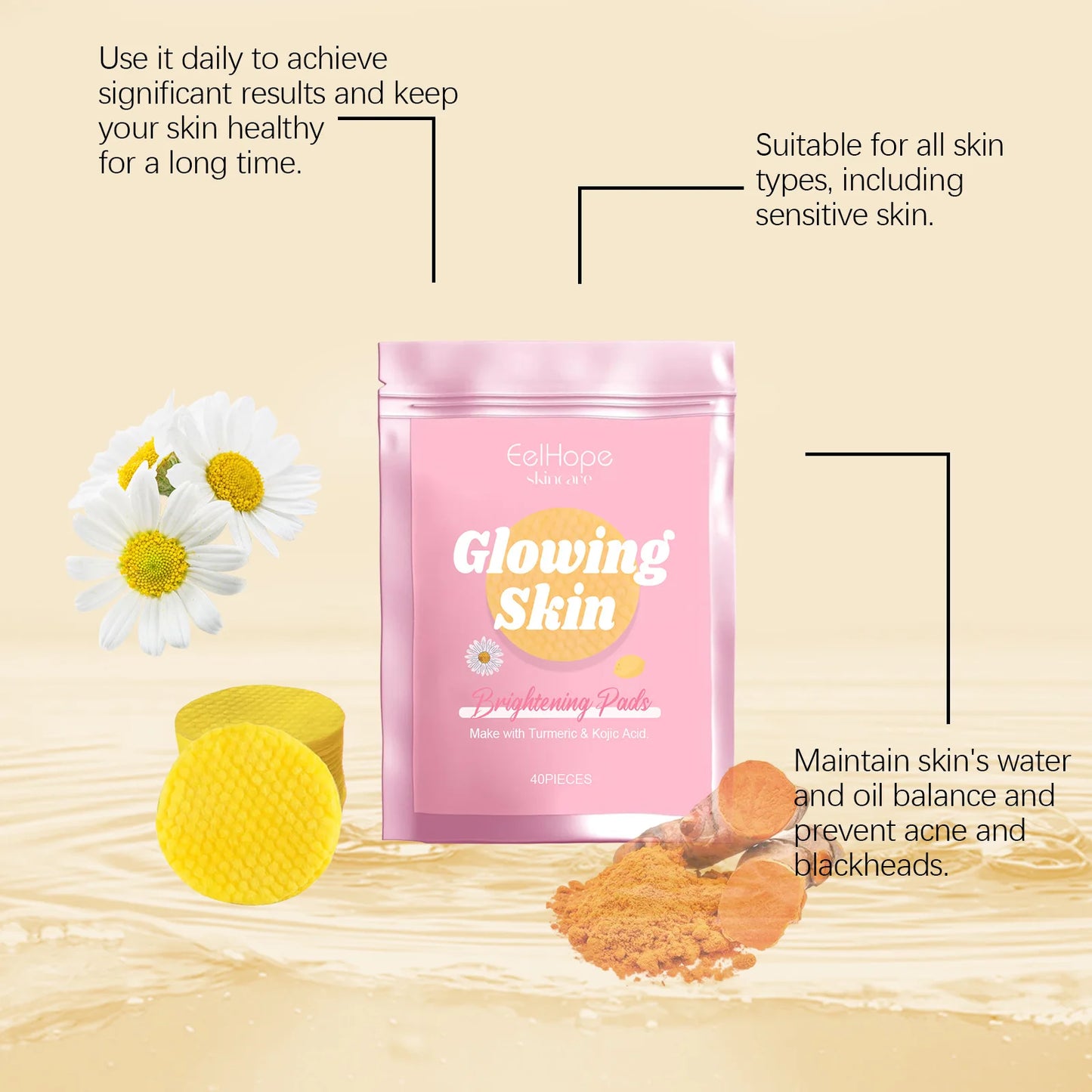 Turmeric Kojic Acid Exfoliating Cleansing Pads – 40 ct