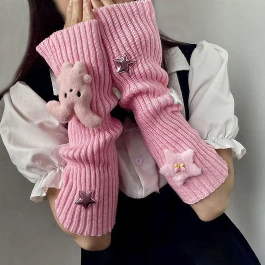 Original Design Rabbit Star Knitted Pile Socks Cute Fold Ears Rabbit Striped Knitted Sleeves Millennium Style Fashion Versatile Peaceful Pleasures Health and Wellness