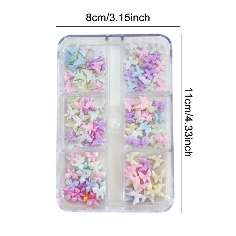 6 Grid Small Butterfly Nail Charms 6*5mm 3d Resin Colorful Butterfly Nail Art Flat-Back Butterfly Nail Parts Peaceful Pleasures Health and Wellness