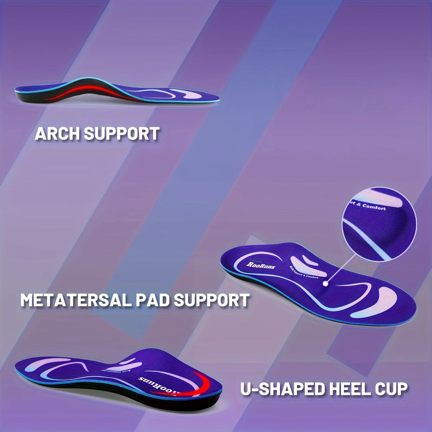 RooRuns Orthotic Insoles, Plantar Fasciitis Relief, Arch Support Insoles for Women & Men, Flat Feet Shoe Inserts for Sports Peaceful Pleasures Health and Wellness
