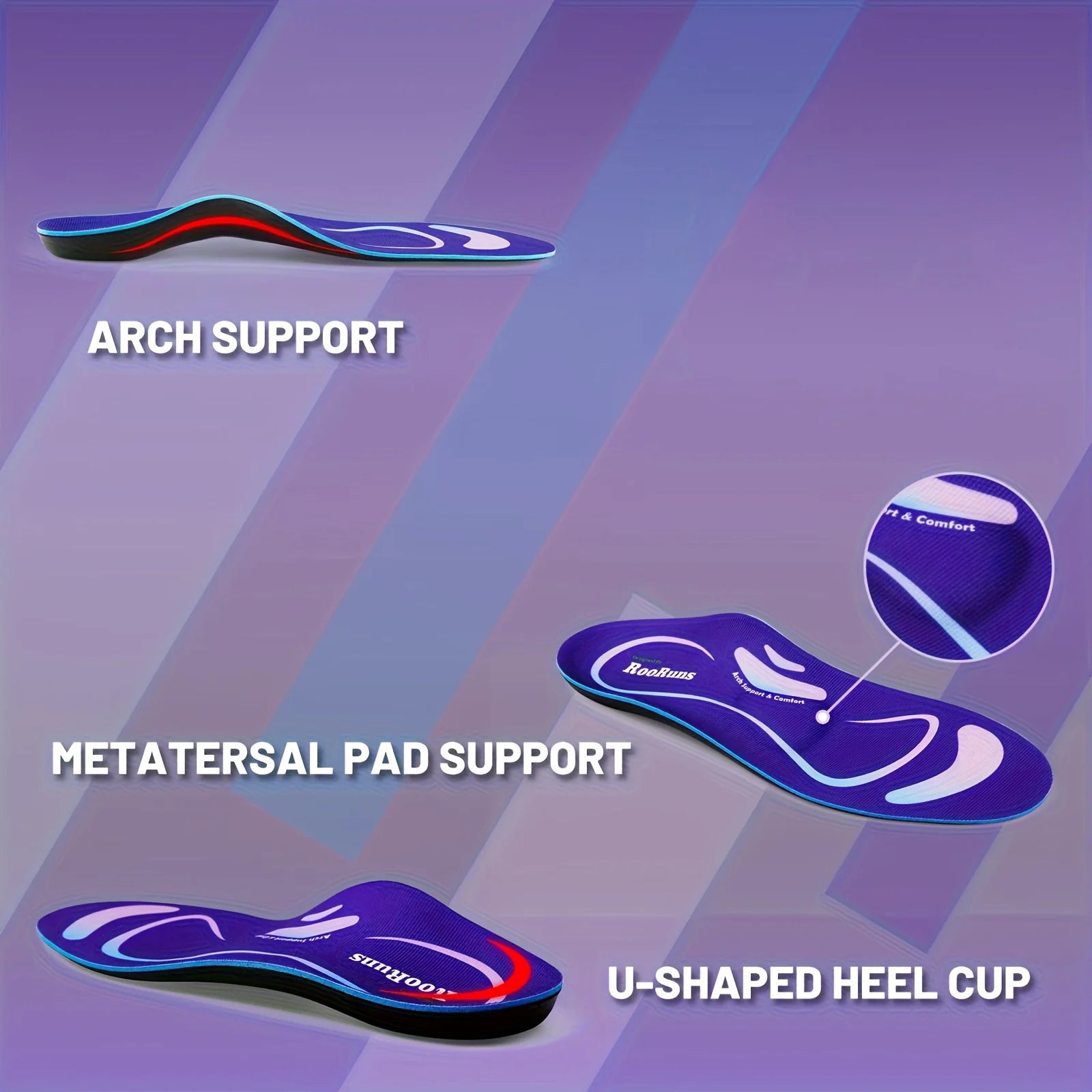RooRuns Orthotic Insoles, Plantar Fasciitis Relief, Arch Support Insoles for Women & Men, Flat Feet Shoe Inserts for Sports Peaceful Pleasures Health and Wellness
