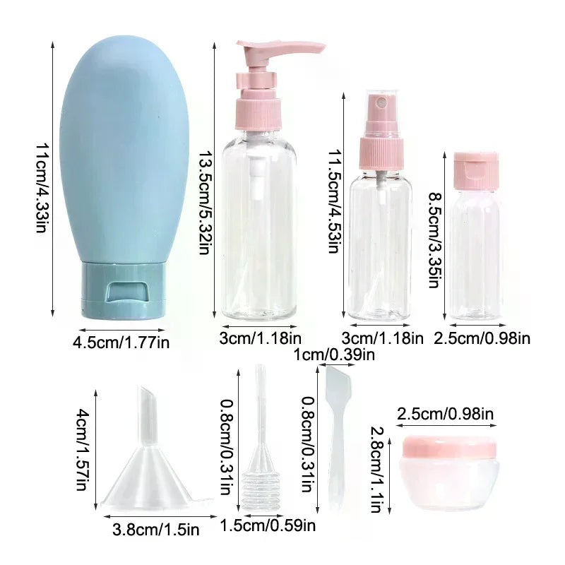 11Pcs/Set Travel Refillable Bottle Cosmetic Lotion Toner Spray Shampoo Essentials Cream Bottle Empty Container For Toiletries Peaceful Pleasures Health and Wellness