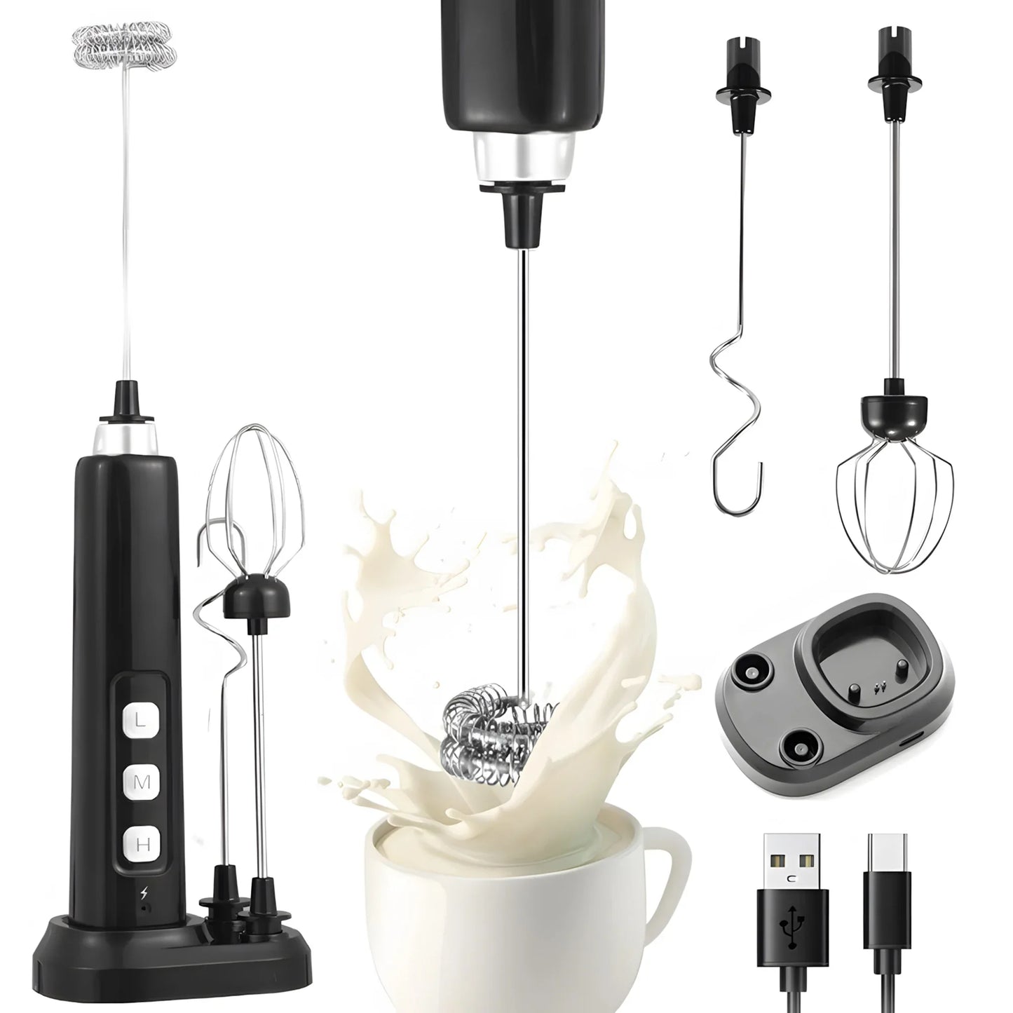 GUOHE USB Rechargeable Mini Electric Mixer & Milk Frother 3 Speeds