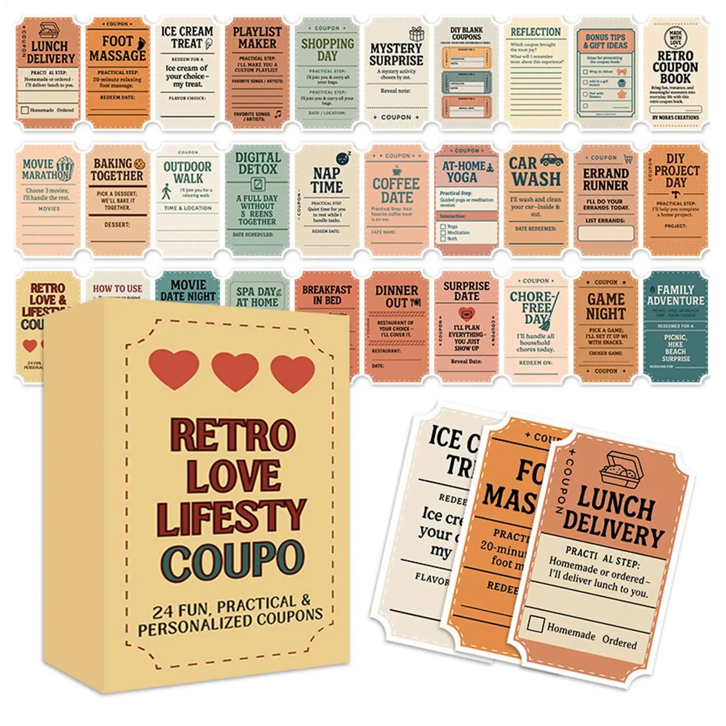 Vintage Love Coupon Book – 24 Romantic Promise Cards for Couples