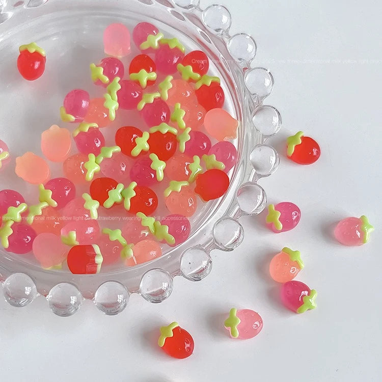 50pcs 3D Cherry Nail Charms – Pink Resin Fruit Nail Art Decor