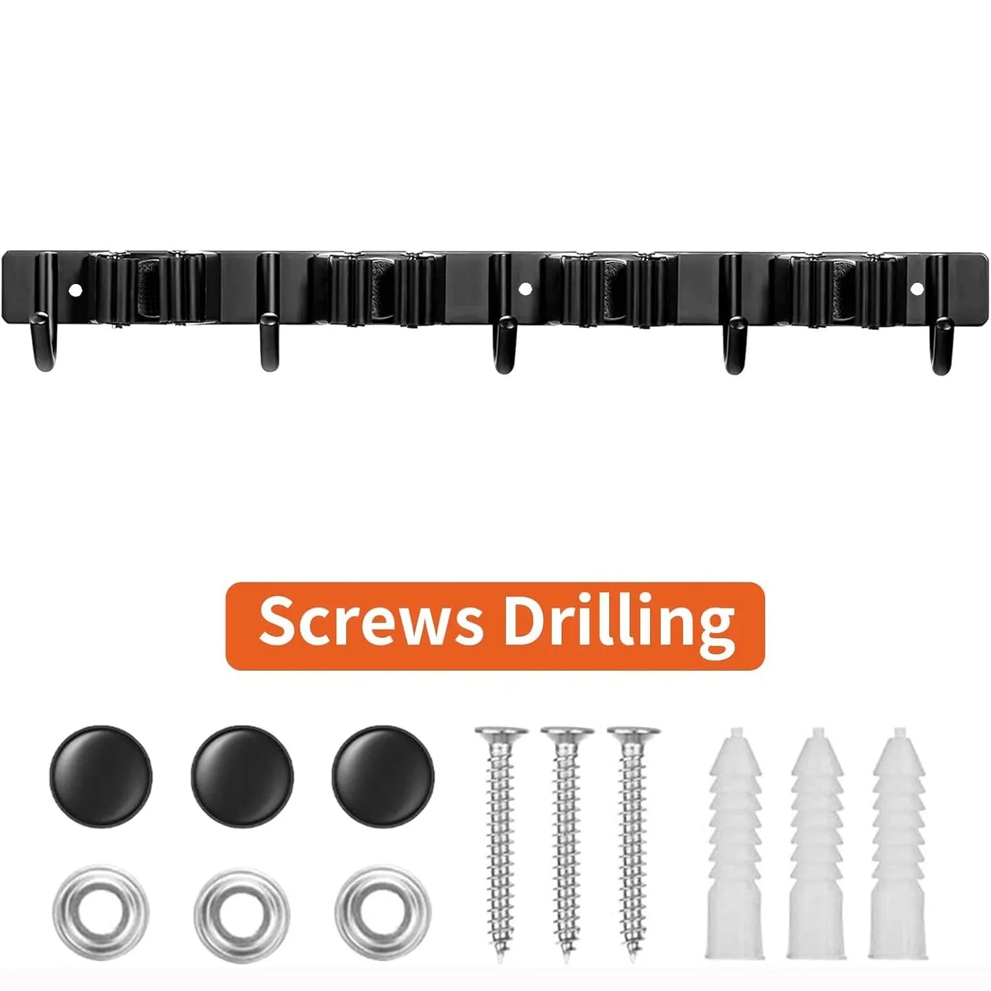 1 Heavy-duty Metal Tool Rack 4 Slots 5 Hooks Wall-mounted Garden