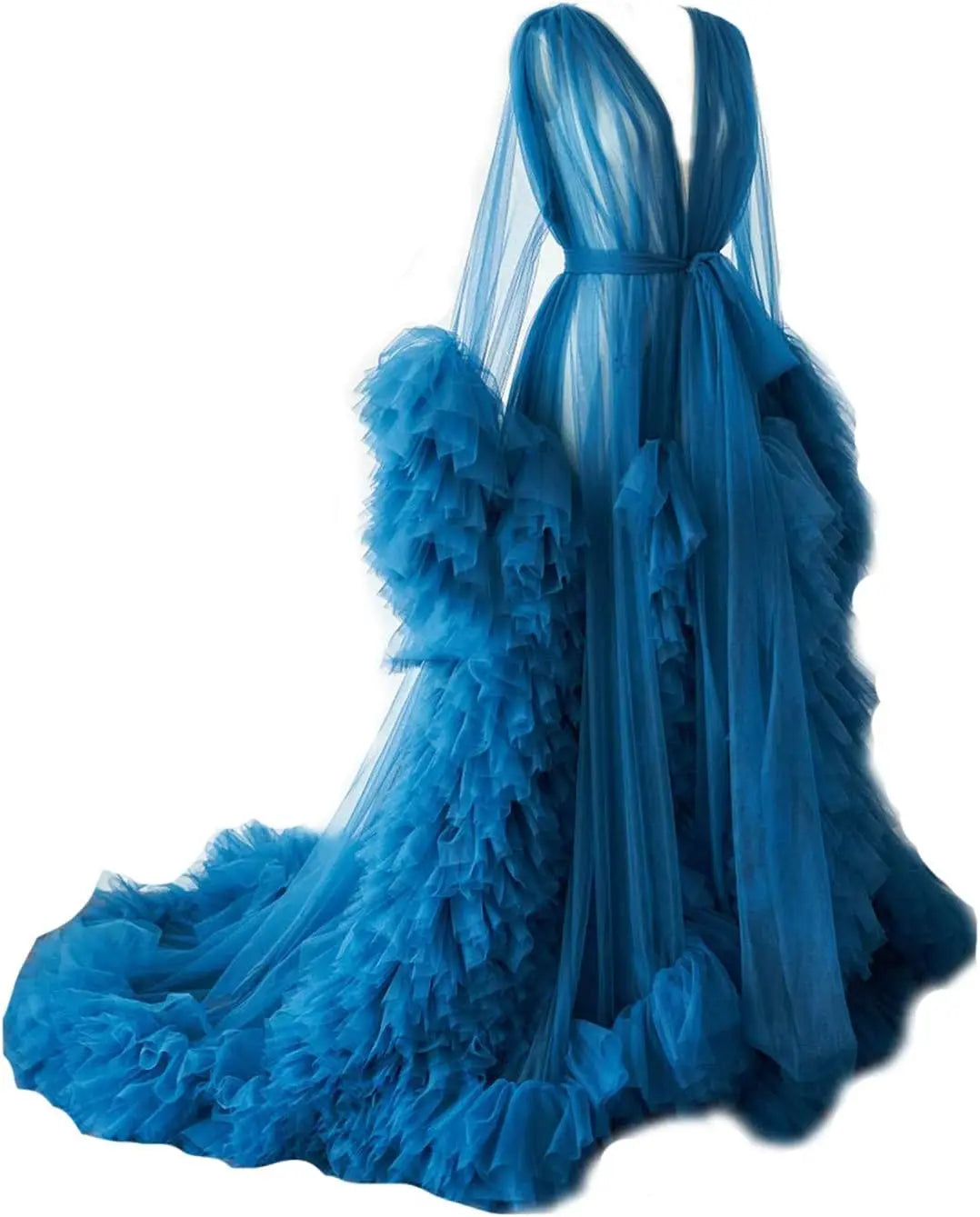 Photoshoot-Ready Tulle Maternity Gown - Puffy Ruffles, Bridal Style, Long Lingerie Dressing Robe for Pregnancy Peaceful Pleasures Health and Wellness Dark Blue US 2