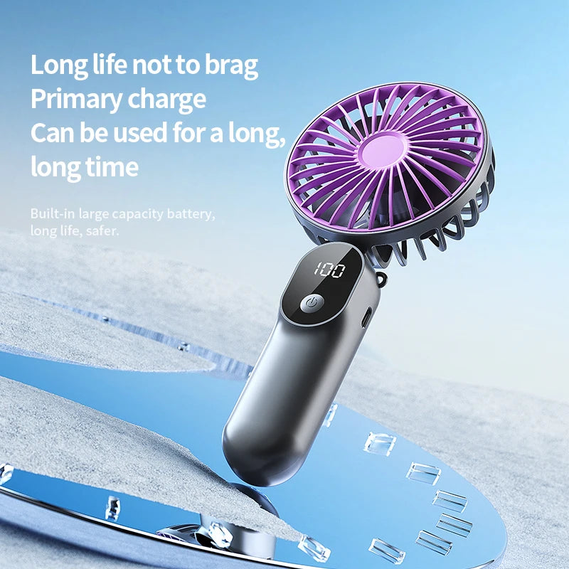 HOMEFISH Multi-purpose Mini Handheld Fan with Digital Display Foldable 6 Speed Large Wind Power Usb Charging Portable Small Fan Peaceful Pleasures Health and Wellness