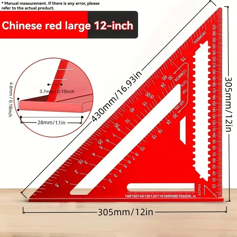 7/12 Inch Aluminum Woodworking Angle Ruler – Serrated Edges