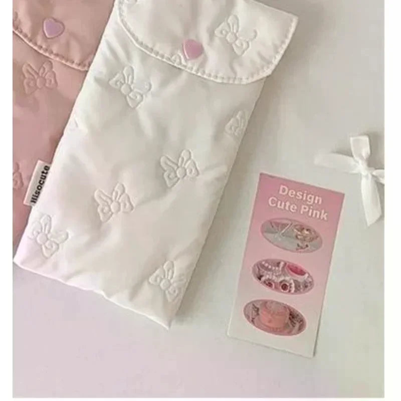 Bow Embossed Pencil Case – Stationery & Glasses Storage Bag