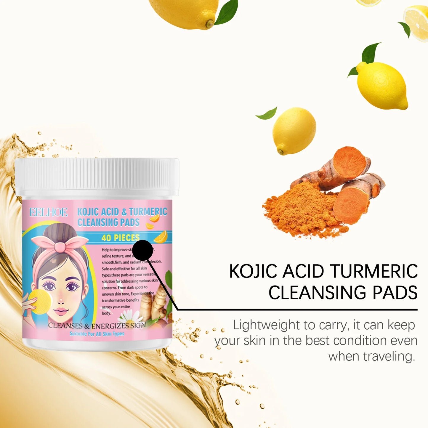 EELHOE Turmeric Kojic Acid Cleansing Pads 40pc | Brightening