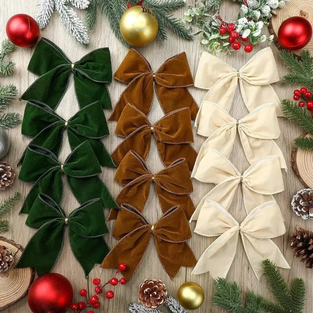4-Pack Velvet Christmas Tree Bows – DIY Wreath Ribbon Décor