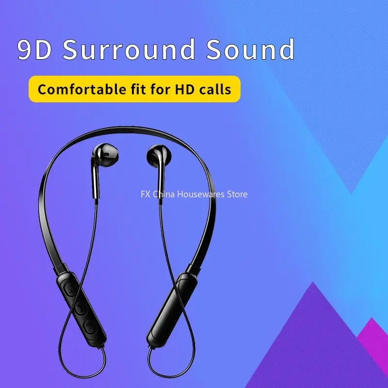 Wireless 9D Bluetooth Headset NeckHanging Stereo Noise Reduction Universal 5.0 Sports Headset Microphone Peaceful Pleasures Health and Wellness