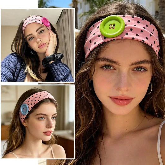Y2K Polka Dot Button Headband – Retro Dopamine Hair Accessory Fashion Headband Peaceful Pleasures Health and Wellness