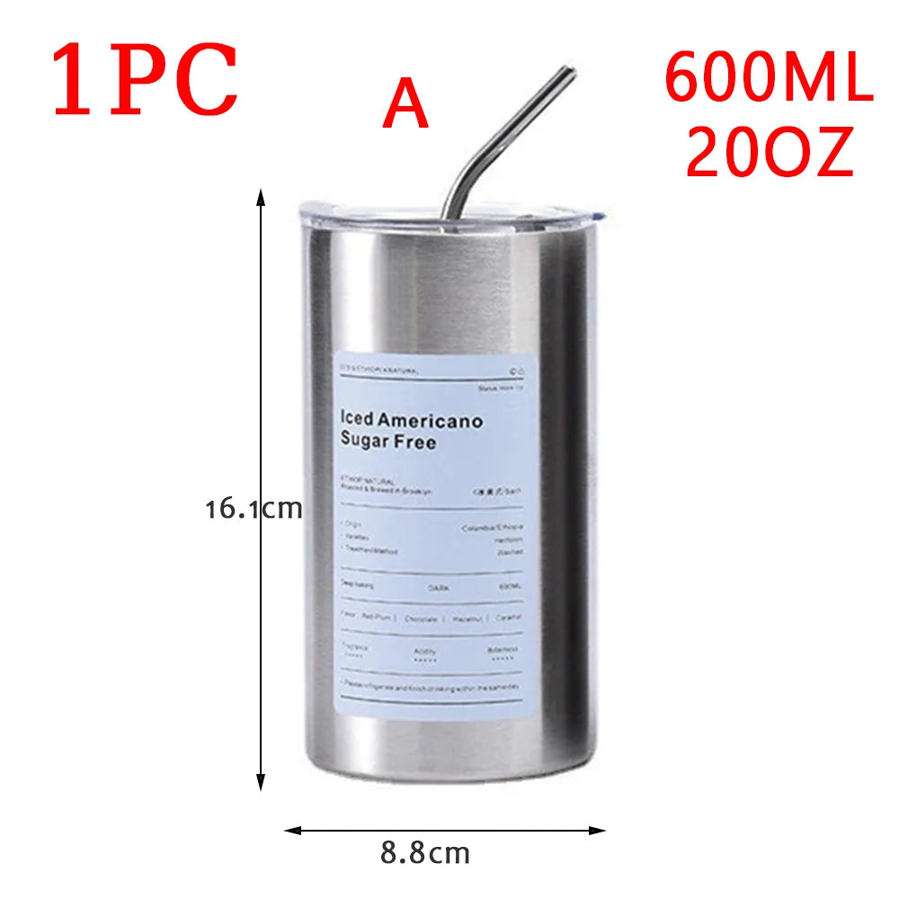600ml Vacuum Insulated Thermos Cup | 304 Stainless Steel Coffee Mug with Straw – Leak-Proof, 12–24 Hour Insulation