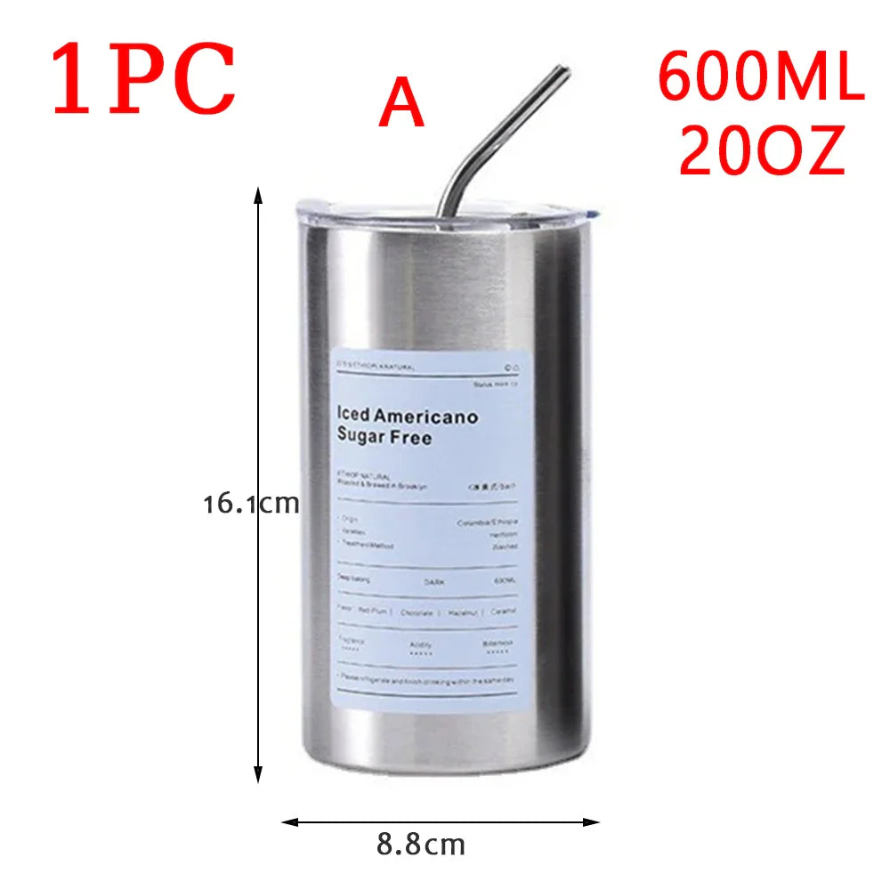 600ml Insulated Thermos Cup – 304 Stainless Steel with Straw