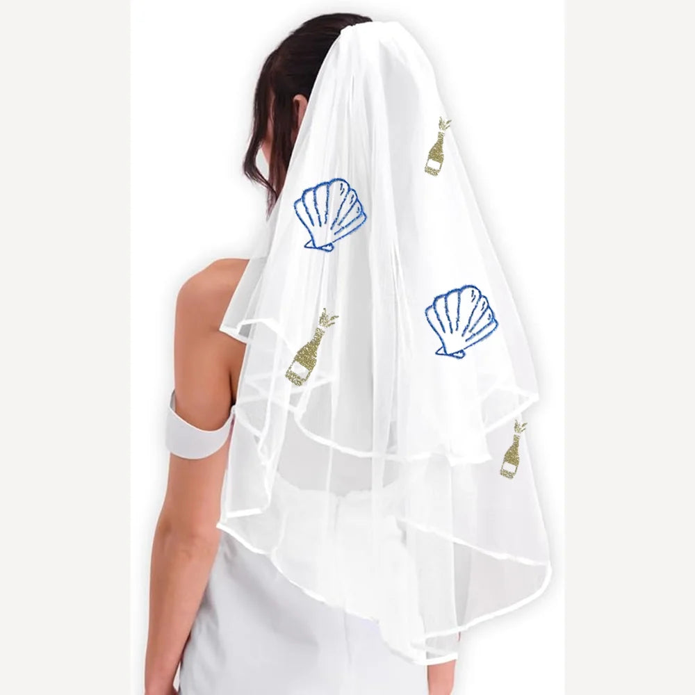 Bride's Last Toast on the Coast Champagne Shell Veil | Bachelorette Bridal Party Veil Peaceful Pleasures Health and Wellness
