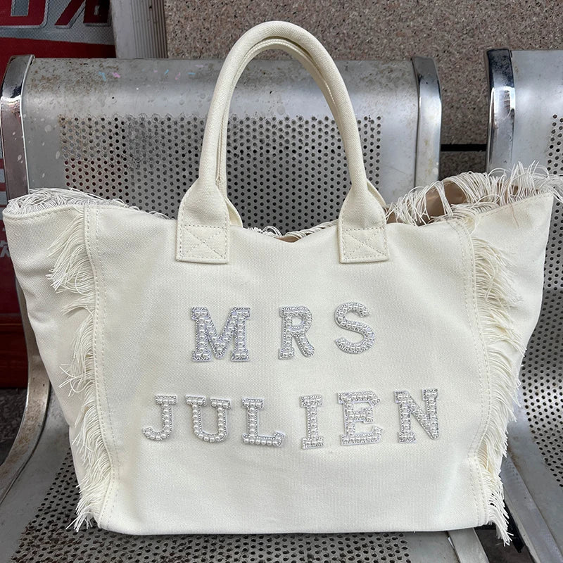 Personalized Mrs Tote Bag | Bridal Shower Bachelorette Gift Personalized Tote Bag Peaceful Pleasures Health and Wellness