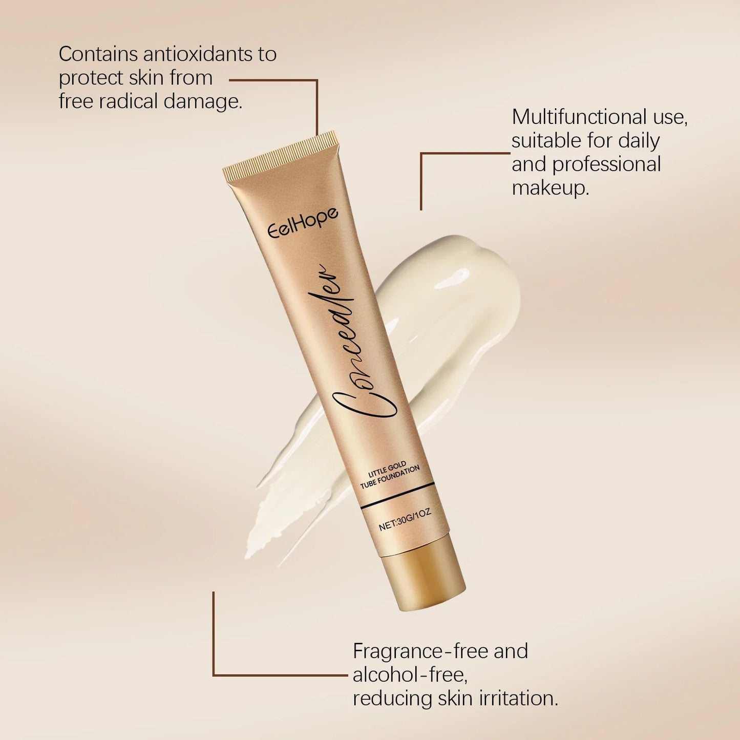 Eelhope 2-in-1 Concealer & Foundation Gold Tube – 30ml