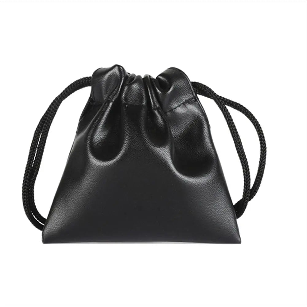 Travel PU Leather Headphone Bags Draw String Bag Dust-proof Headset Bag Black Drawstring Bag Men Women Peaceful Pleasures Health and Wellness 9x9cm