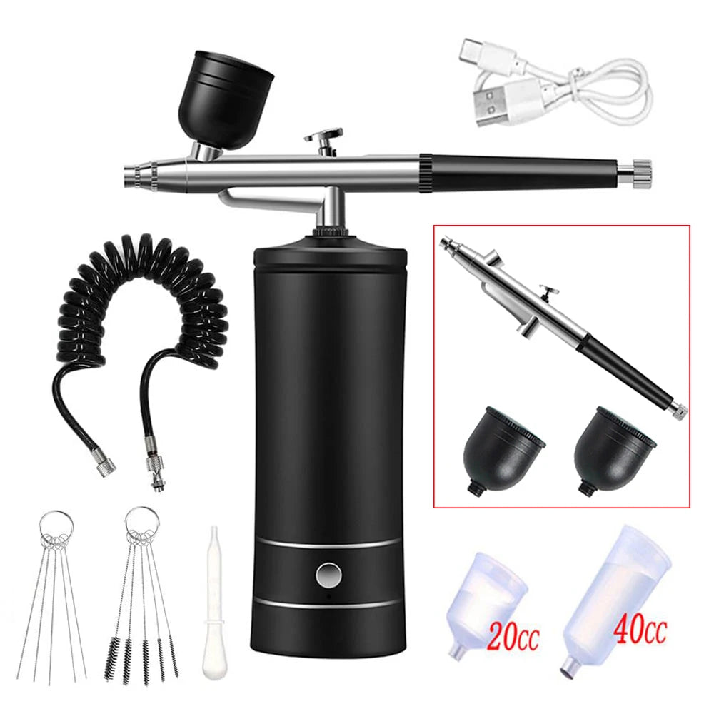Airbrush with Compressor Airbrush Spray Gun for Paint Painting Modeling Crafts Nail Art Cake Portable Wireless Spray Gun Kit Peaceful Pleasures Health and Wellness Black Kit