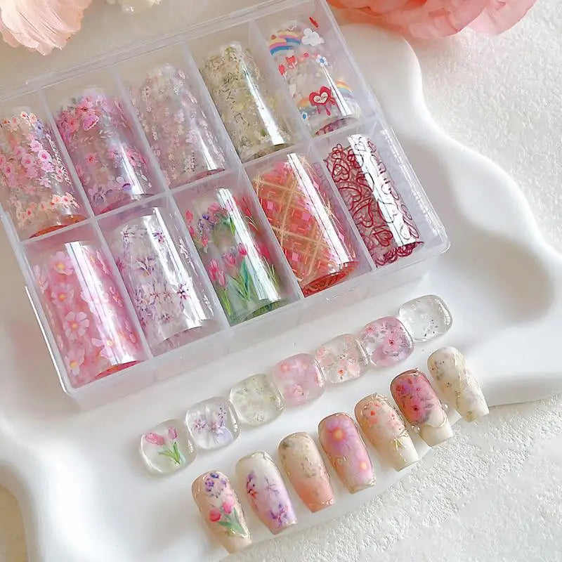 10 Rolls Flower Rose Nail Foils For Transfer Paper Floral Sliders Butterfly Nail Art Stickers Decal Nail Art Decorations Peaceful Pleasures Health and Wellness