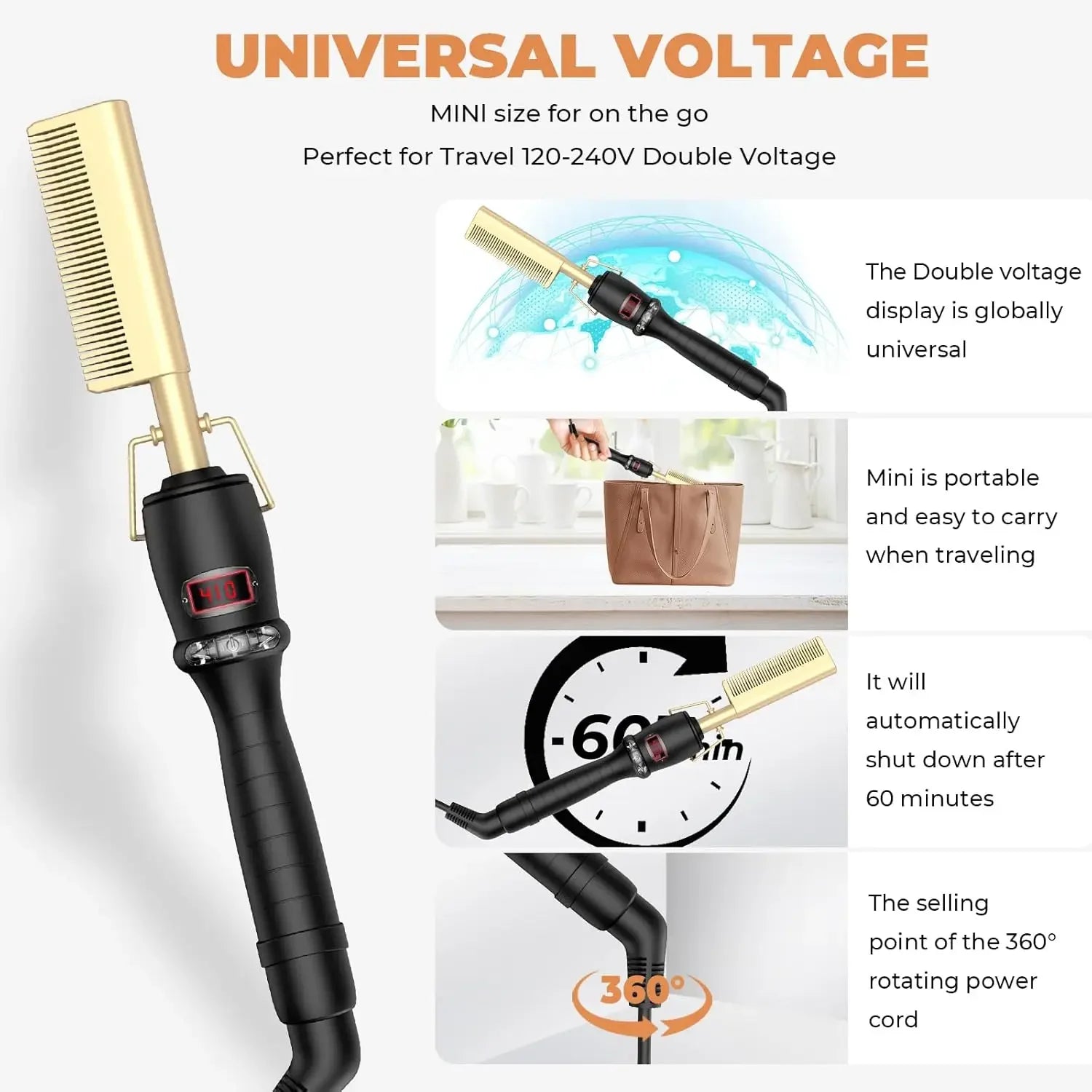 2 In1 Hair Straightener Comb Electric Heating Comb Fast Heating Portable Travel Anti-Scald Beard Straightening 450℉ Hot Comb Peaceful Pleasures Health and Wellness