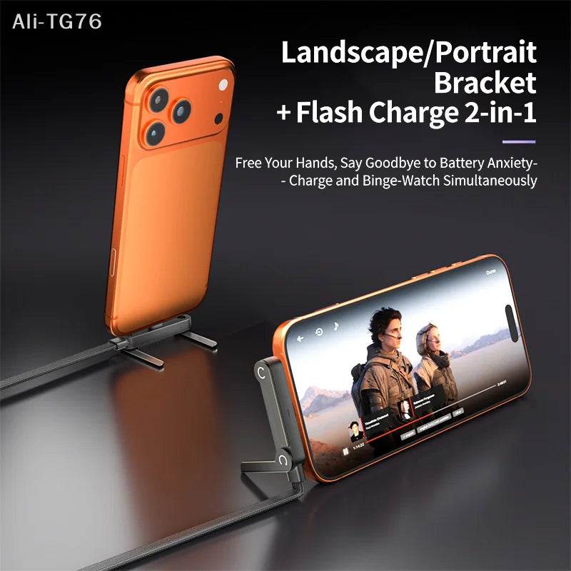 240W USB-C Fast Charging Cable with Foldable Phone Stand