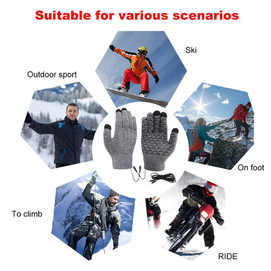 USB Heated Knitted Gloves | Touchscreen Non-Slip Winter Mitts Heated Winter Gloves Peaceful Pleasures Health and Wellness
