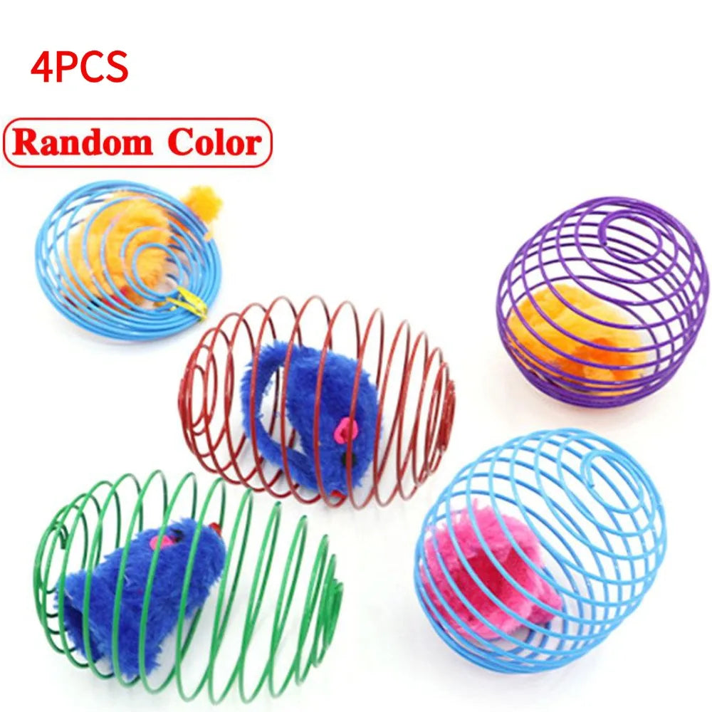 Interactive Cat Spring Cage Ball Toy – Caged Mouse Rolling Ball