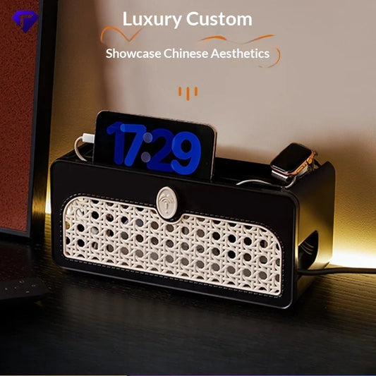 Stylish Vintage Retro Cable Management Box Power Strip Organizer for Desktop Cord Hider Socket Cover Surge Protector Storage Peaceful Pleasures Health and Wellness