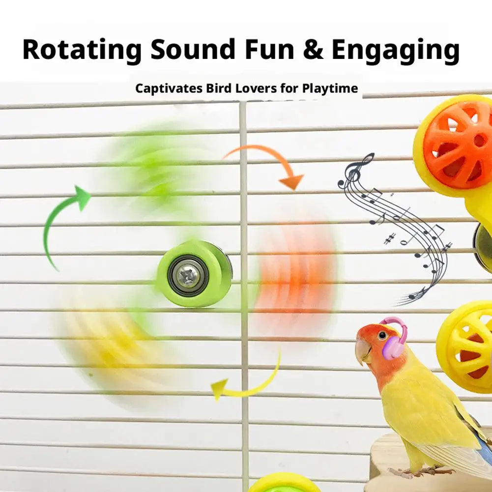 Parrot Interactive Rotating Bell Windmill Chew Toy, Bell Ball Turntable Anti-Boredom Self-Play for Budgie Lovebird Parakeets Peaceful Pleasures Health and Wellness