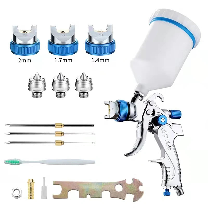 HVLP Spray Gun Adjustable Metal Atomizing Spray Gun for Painting Aerograph Cars Tool Flow Control Sprayer Paint Airbrush Set Peaceful Pleasures Health and Wellness Blue