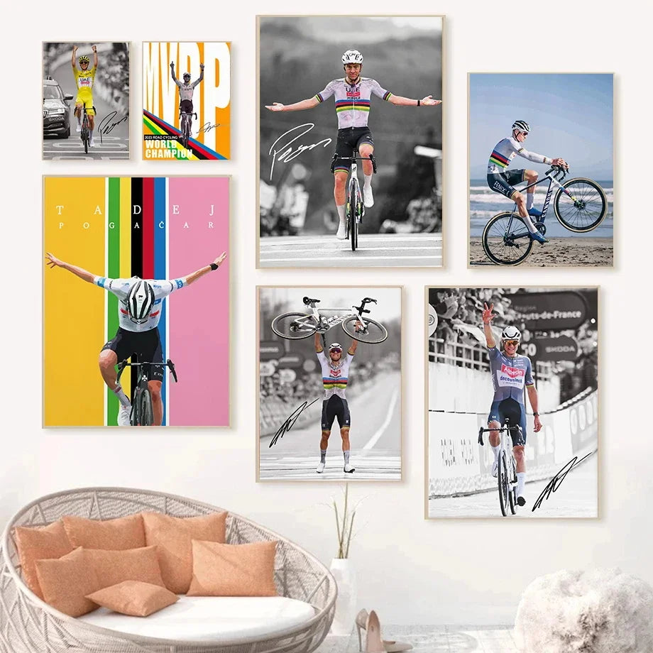 Cycling World Champion Tadej Pogacar Posters Sports Prints Mathieu Van Der Poel Canvas Painting Wall Picture Home Room Decor Peaceful Pleasures Health and Wellness