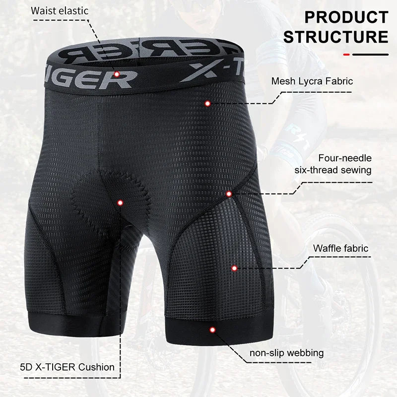 X-TIGER Men's Gel Pad Cycling Shorts – MTB & Road Bike