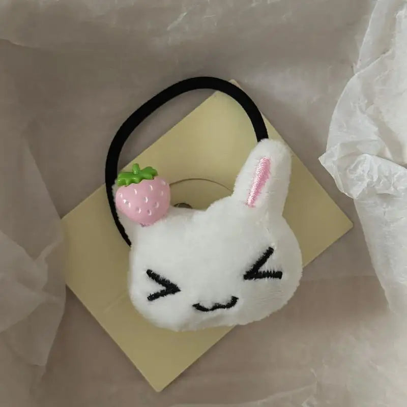 Strawberry Plush Bunny Hair Scrunchie | Elastic Ponytail Tie