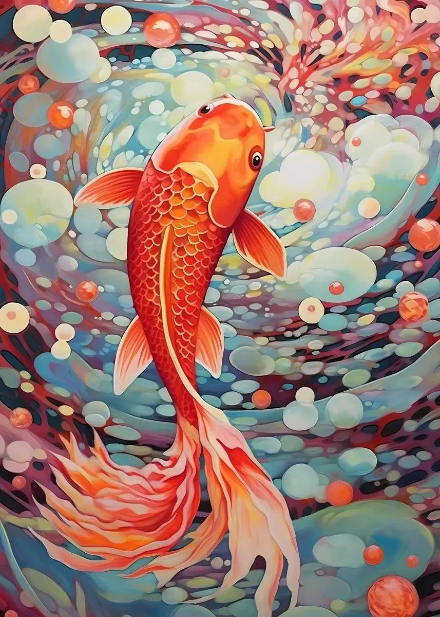 Red Koi Fish Lotus Canvas Wall Art | Good Luck Home Decor