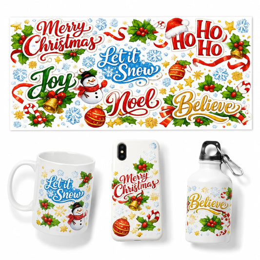 Christmas Watercolor UV DTF Transfer Sticker | Mug & Tumbler DIY UV DTF Transfer Sticker Peaceful Pleasures Health and Wellness