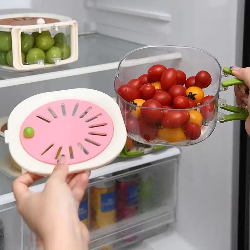 2-in-1 Double Layer Drain Basket, Fruit Drainer Container with Foldable Handle, Multi-Functional Food Strainer Peaceful Pleasures Health and Wellness