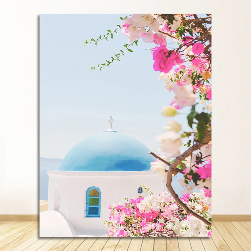 Greek Island Santorini Minimalist Canvas Wall Art | Travel Poster