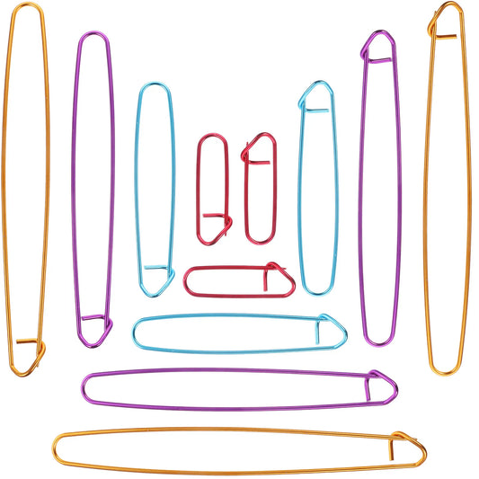 12Pcs Versatile Aluminum Stitch Holders 4 Sizes 6Cm 12Cm 17Cm 20Cm Easy Open Close Knitting Crochet Safety Pins for Scarves Peaceful Pleasures Health and Wellness Default Title
